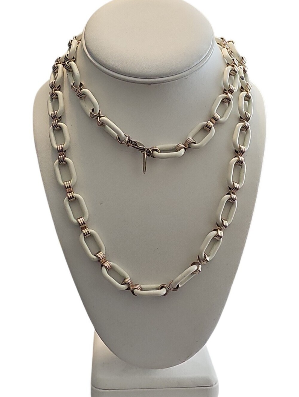 Vintage TALBOTS Gold Cream Enameled Chain Necklace 35 inches